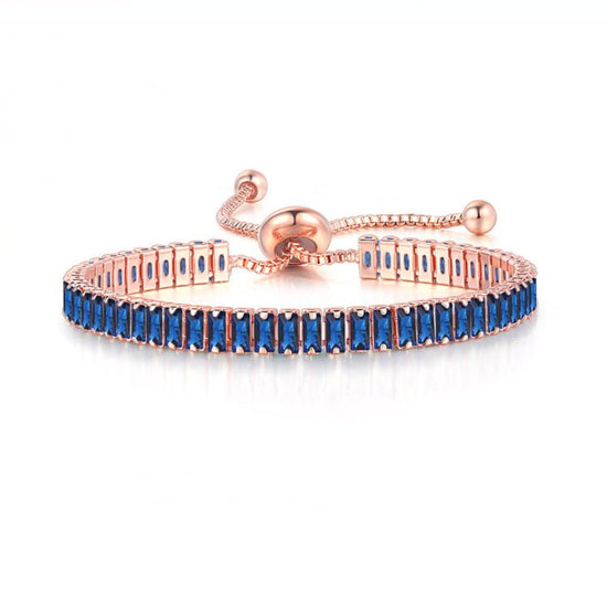 Zirconia Tennis Bracelet Rose Gold Blue - Amyris London