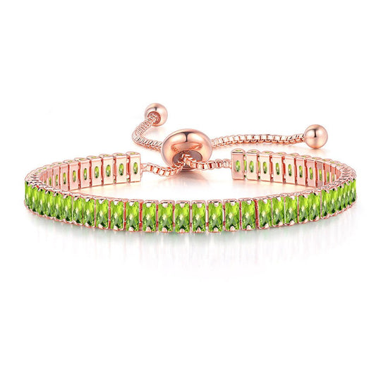 Zirconia Tennis Bracelet Rose Gold Light Green - Amyris London